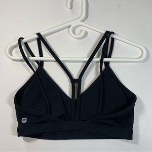 Fabletics black active wear v neck sports bra with multi strap back